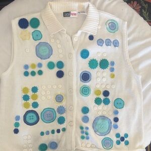 Lucia Petites White and Blue Patterned Vest